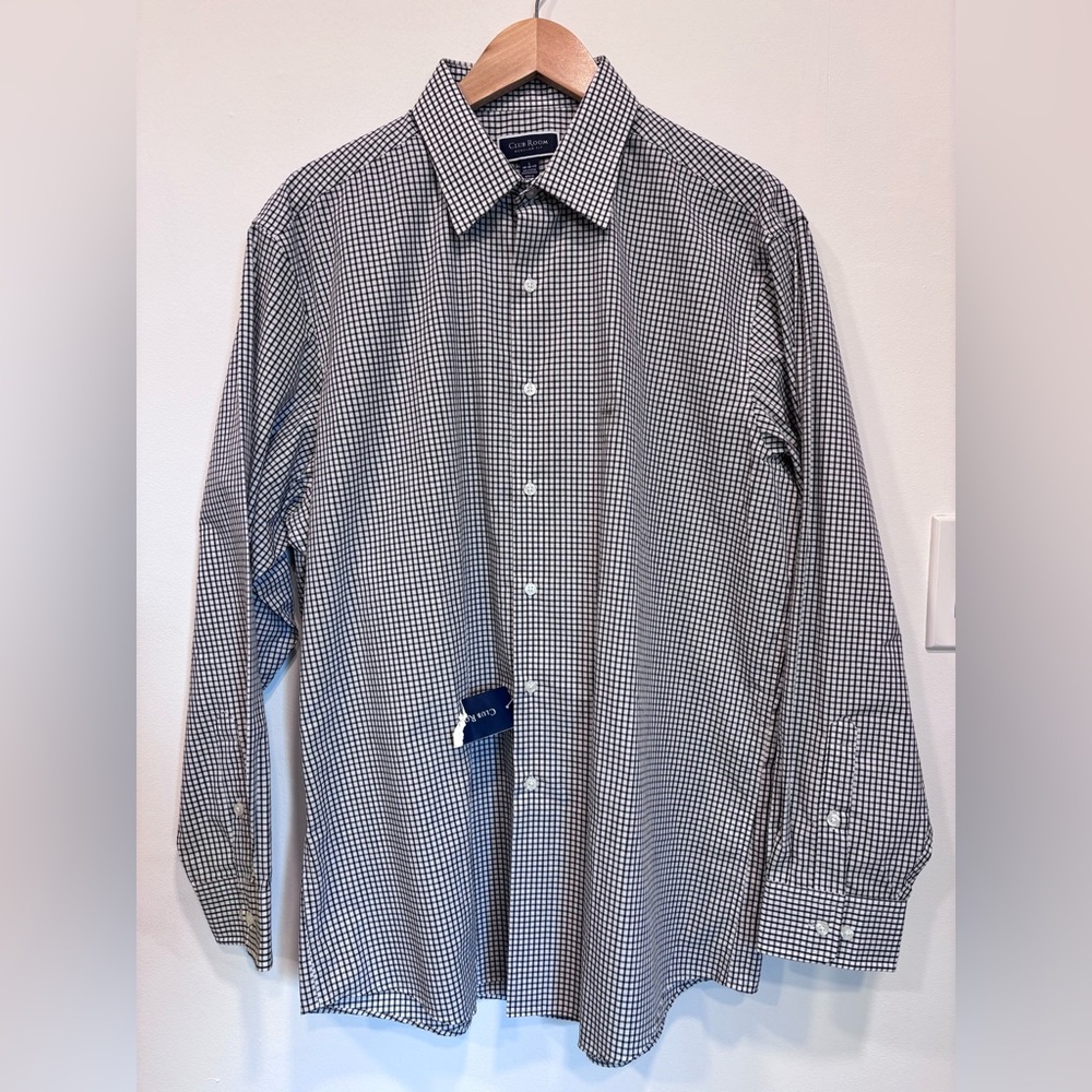 Club Room Black and White Checkered Dress Shirt
